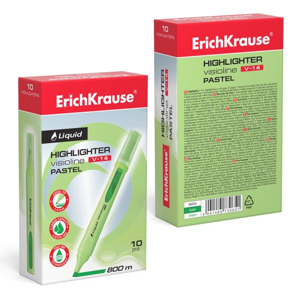 Маркер-текстовыделитель с жидкими чернилами ErichKrause® Liquid Visioline V-14 Pastel, зеленый (в ко