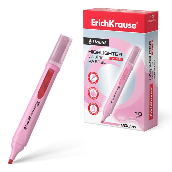 Маркер-текстовыделитель с жидкими чернилами ErichKrause® Liquid Visioline V-14 Pastel, розовый (в ко