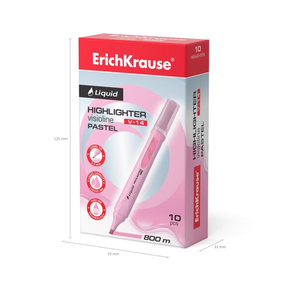 Маркер-текстовыделитель с жидкими чернилами ErichKrause® Liquid Visioline V-14 Pastel, розовый (в ко