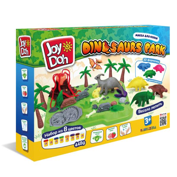 Масса для лепки Joy Doh, набор DINOSAURS PARK - ПАРК ДИНОЗАВРОВ, 3d формы,  13 аксессуаров, 8 баноче