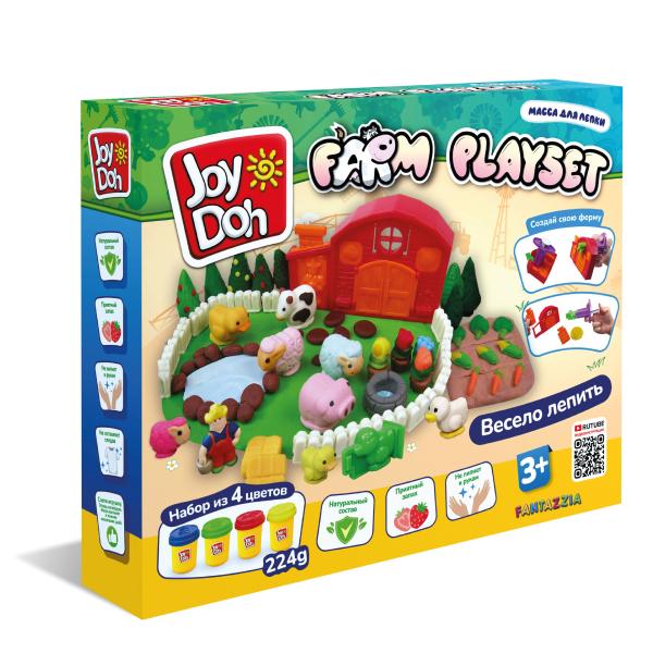 Масса для лепки Joy Doh, набор FARM PLAYSET - ФЕРМЕРСКОЕ ПОДВОРЬЕ, 3d формы, бол. ферма, 17 аксессуа