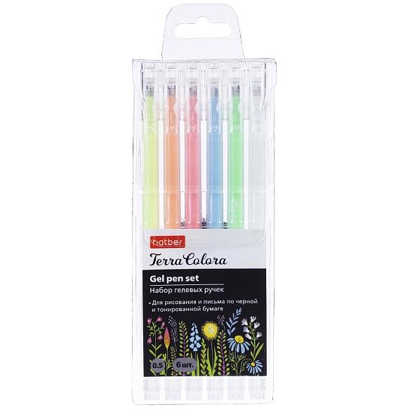 Набор ручек гелевых  6 шт. Hatber NeoGel 0,5мм для тонированной бумаги в инд.упак.с европодвесом