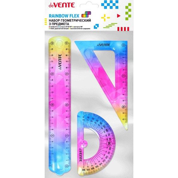 Набор геометрический "deVENTE. Rainbow Flex" малый, 3 пред. (лин. 20 см, угол. 30°/60°/90°, транспор