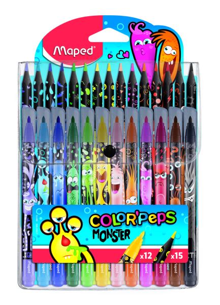 Набор д/рисования 12 фломастеров, 15 цв. пластик.кандашей, COLOR'PEPS MONSTER