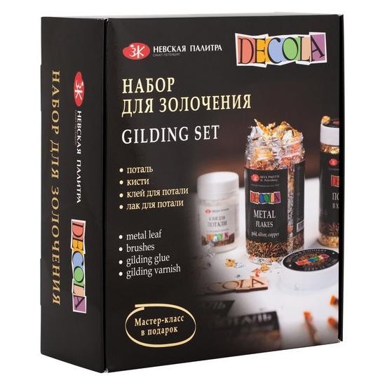 Набор для золочения "Decola" (клей, лак, поталь листами и хлопьями, кисти)