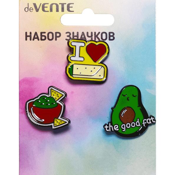 Набор значков "deVENTE. Avocado" эмалированные, авокадо 2,8x2,7 см, I love 2,3x2,2 см, Баул 2,5x2,2 