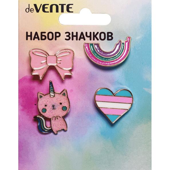 Набор значков "deVENTE. Kitty" эмалированные, котенок 2x3 см, радуга 2,5x1,7 см, сердце 2,1x1,9 см, 