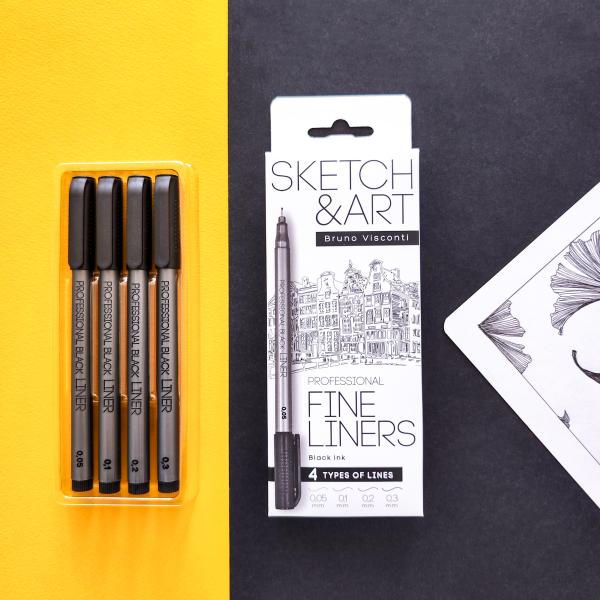 Набор линеров ТОНКИХ "SKETCH&ART" ЧЕРНОГО ЦВЕТА, 4 ШТ.