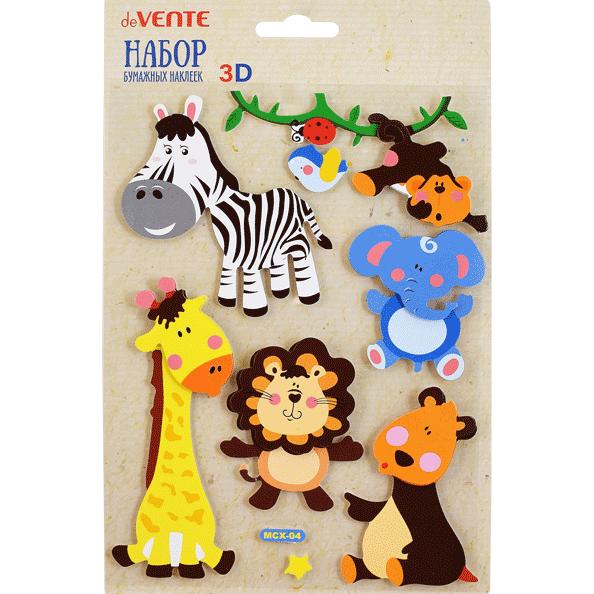 Набор наклеек "deVENTE. Cute animals" 15 x 21 см, бумажных 3D в пластиковом пакете