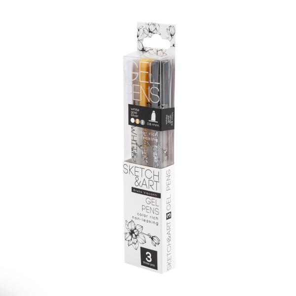 Набор ручек гелевых  3 шт. "Sketch&Art "Uni Write.GOLD/SILVER/WHITE", 0.8 мм,