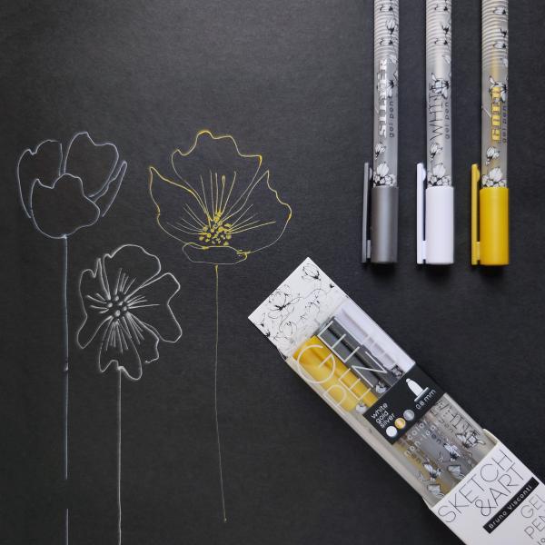 Набор ручек гелевых  3 шт. "Sketch&Art "Uni Write.GOLD/SILVER/WHITE", 0.8 мм,