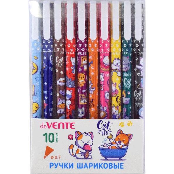 Набор ручек шарик. 10 шт. "deVENTE. Из жизни котиков" 0,7 мм, пластиковый корпус c запечаткой, в пла