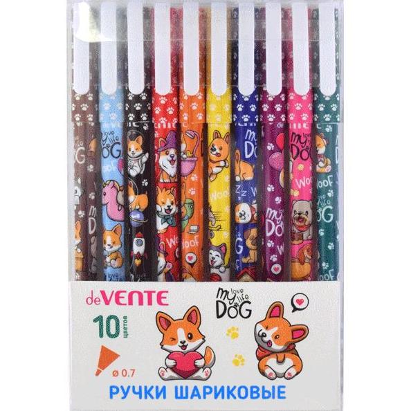 Набор ручек шарик. 10 шт. "deVENTE. Собачьи истории" 0,7 мм, пластиковый корпус c запечаткой, в плас