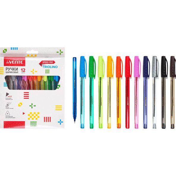 Набор ручек шарик. 12 цв. "deVENTE. Triolino Translucent" серия Speed Pro, d=0,7 мм