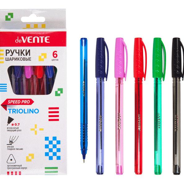 Набор ручек шарик. 6 шт. "deVENTE. Triolino Translucent" серия Speed Pro, d=0,7 мм,