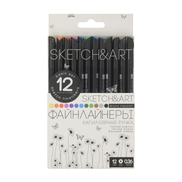 Набор скетч линеров "SKETCH&ART. BLACK EDITION"  0.36 ММ, 12 ЦВ.