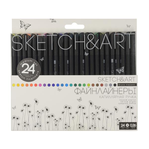 Набор скетч линеров "SKETCH&ART. BLACK EDITION"  0.36 ММ, 24 ЦВ.