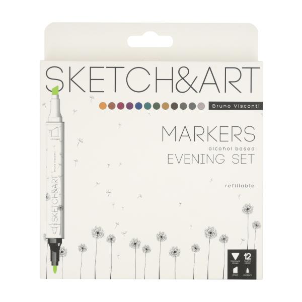 Набор скетч маркеров 12 цв. 2-х ст. "SKETCH&AR EVENING SET"