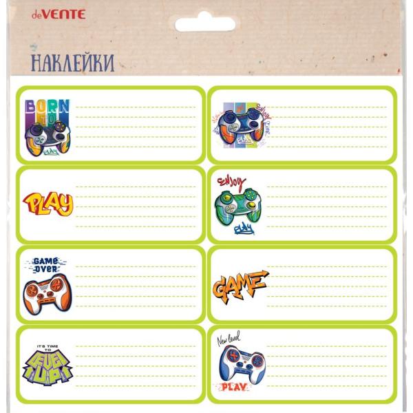 Наклейки для тетрадей 8 шт. "deVENTE. Level Up Game" 40x96 мм, в пластиковом пакете с блистерным под