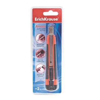 Нож канцелярский 9 мм ErichKrause® Arrow auto-lock с резин. вставкой
