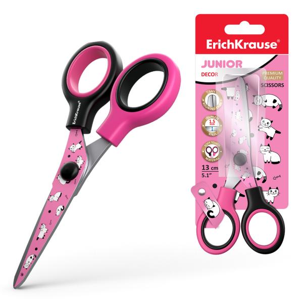 Ножницы 130 мм ErichKrause® Junior Decor Cats с принтом на лезвиях, (в блистере)