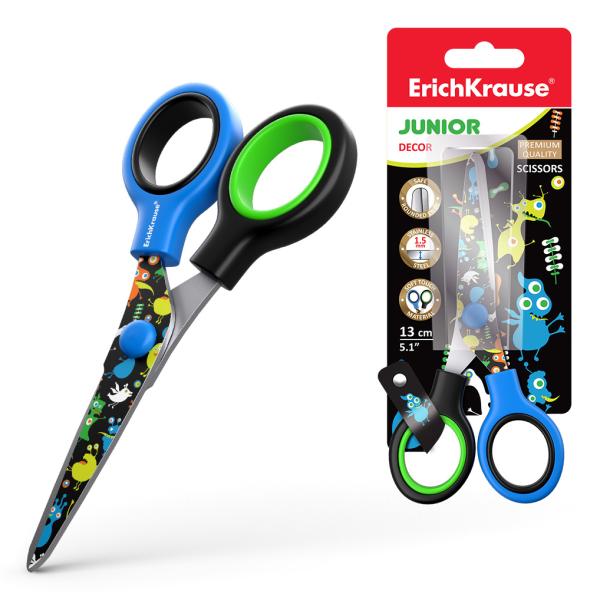 Ножницы 130 мм ErichKrause® Junior Decor Funny Monsters с принтом на лезвиях, (в блистере)