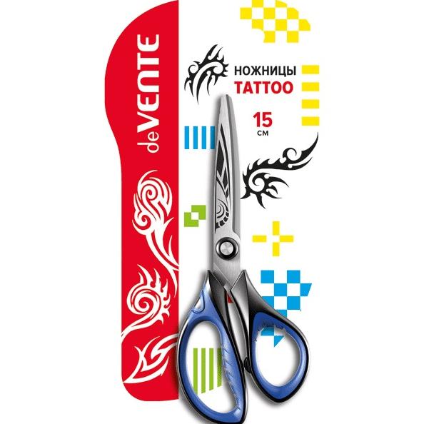 Ножницы 150 мм "deVENTE. Tattoo" двухцветные прорезиненные кольца с лепестками
