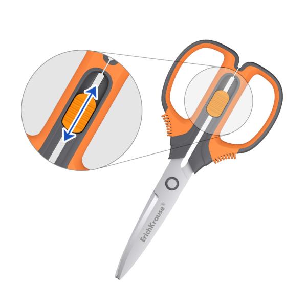 Ножницы 155 мм ErichKrause Protector Lock с фиксатором, серо-оранжевый 