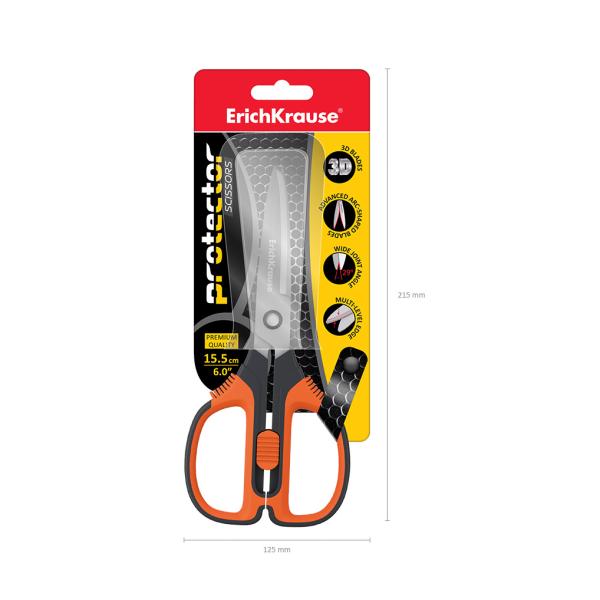 Ножницы 155 мм ErichKrause Protector Lock с фиксатором, серо-оранжевый 