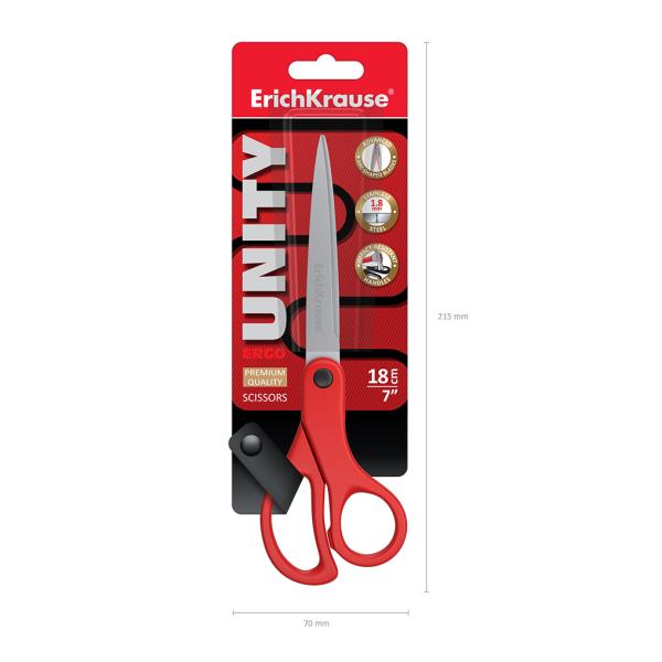 Ножницы 180 мм ErichKrause® Unity Asymmetric, красный