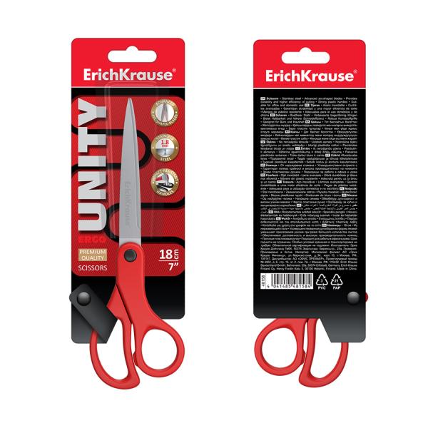 Ножницы 180 мм ErichKrause® Unity Asymmetric, красный