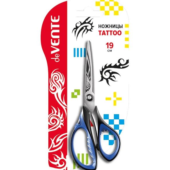Ножницы 190 мм "deVENTE. Tattoo" двухцветные прорезиненные кольца с лепестками