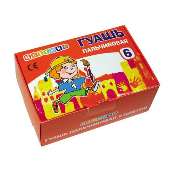 Пальчиковая гуашь 6 цв. "Цветик", 40 мл