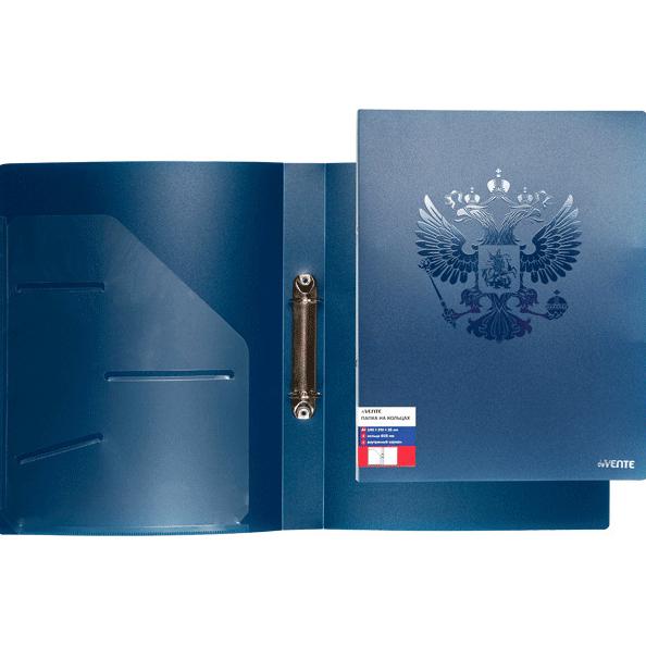 Папка 2 кольца 25 мм А4 "deVENTE. Герб" 650 мкм, фактура "песок" темно-синяя
