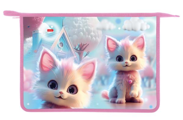 Папка для тетрадей А4 2 отд. с вкладышем Hatber на молнии 245х340х75мм "Кошка Зефирка"  в индив.упак