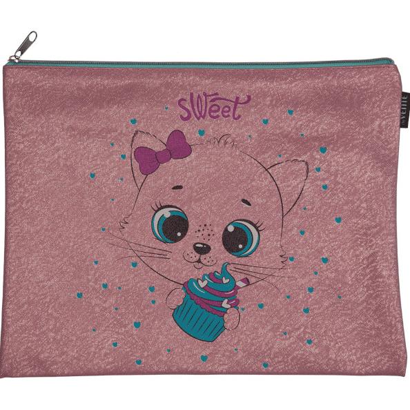 Папка для тетрадей А4 иск/кожа "deVENTE. Sweet Kitty" на молнии сверху, с ручкой