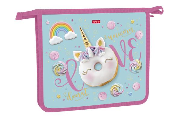 Папка для тетрадей А5 Hatber 2 отд. на молнии "Sweet unicorn"  в индив.упак.