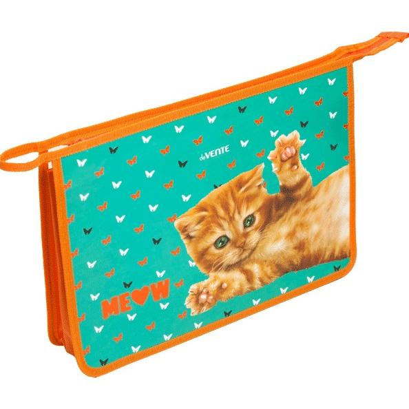 Папка для труда А4 "deVENTE. Meow" с расширением 8 см, на молнии сверху, картон с конгревным тиснени
