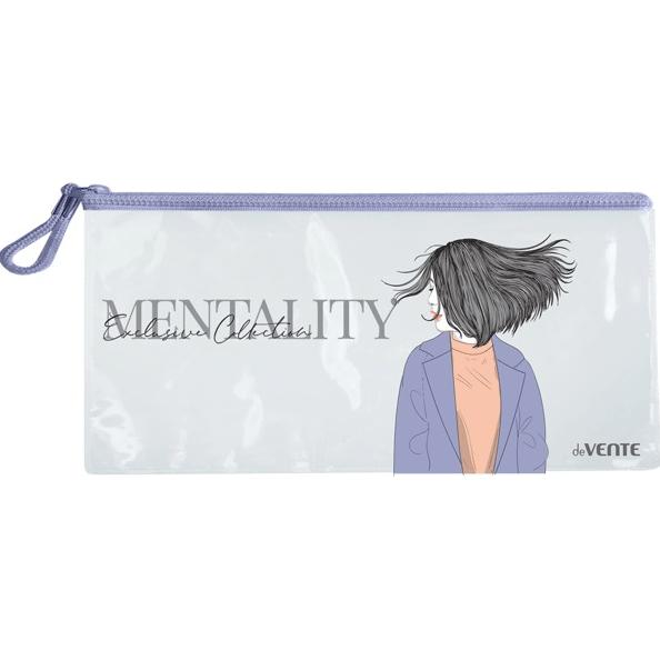 Папка на молнии DL "deVENTE. Mentality" (235x108 мм) прозрачный ПВХ 280 мкм с дизайном, текстильная 