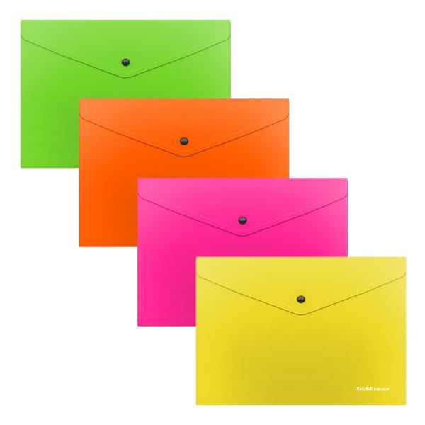 Папка-конверт на кн. А5+ ErichKrause® Glossy Neon, полупрозрачная, A5+, ассорти (в пакет