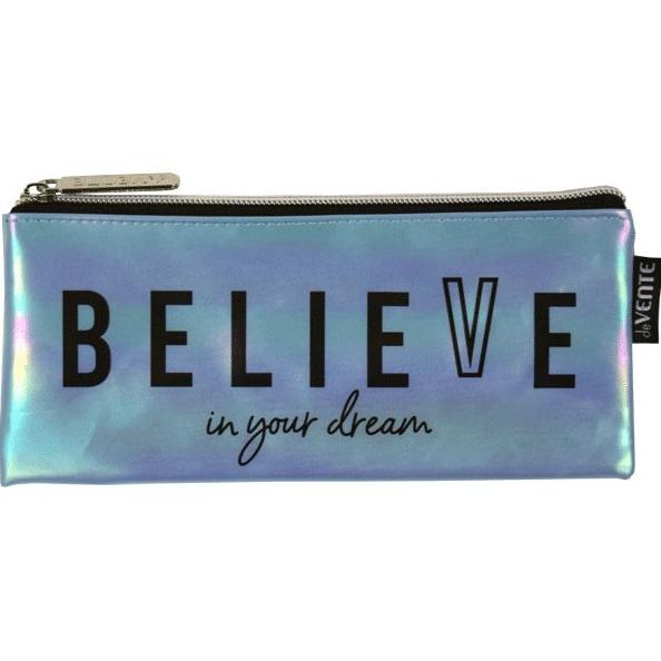 Пенал "deVENTE. BELIEVE" 21x9x1 см, плоский, на молнии, искусственная кожа, с подкладом металлик, с