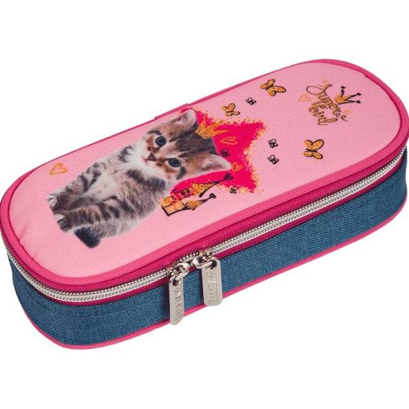 Пенал "deVENTE. Cat Princess" 21x8x5 см, овальный, с внутренним органайзером-створкой, джинсовая тка