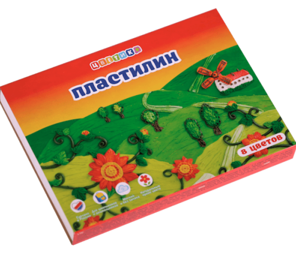 Пластилин "Цветик", со стеком, 8 цветов, 120 гр