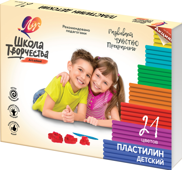 Пластилин 21 цв. Луч Школа творчества