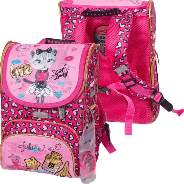 Ранец "deVENTE. Mini. Cat Lady" школьный жесткий 35x26x20 см, вес 800 г, ортопедическая спинка, дно 