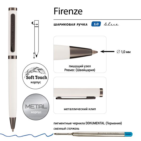Ручка "FIRENZE" В SOFT TOUCH футляре 1.0 ММ, СИНЯЯ (корпус белый, футляр черный)