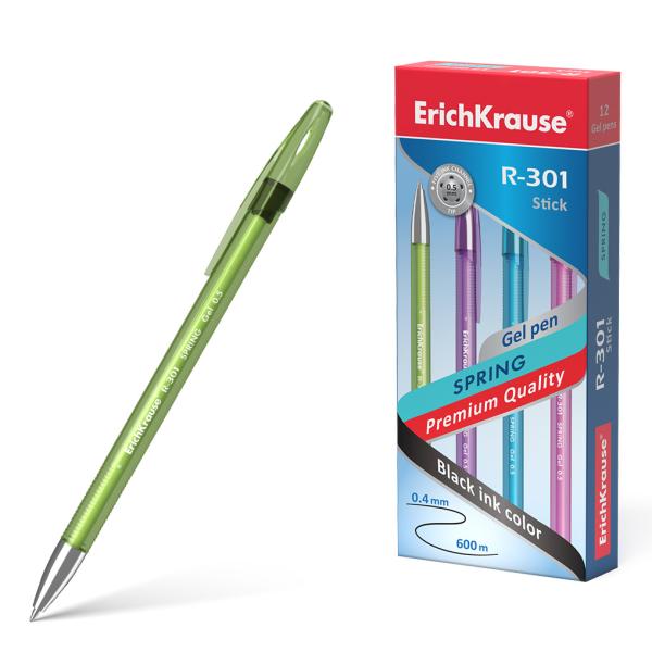 Ручка гелевая 0,5 мм ErichKrause® R-301 Spring Gel Stick черная