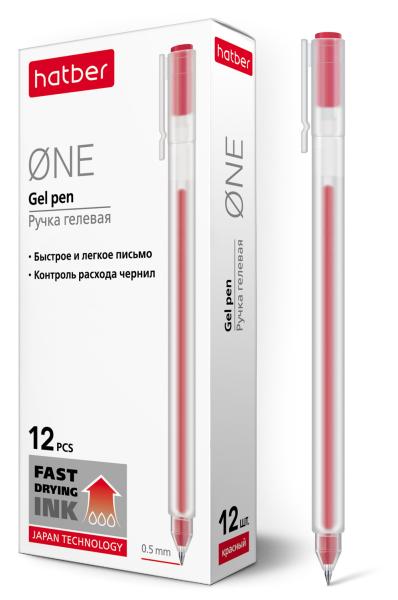 Ручка гелевая 0,5 мм Hatber One Красная чернила fast dry
