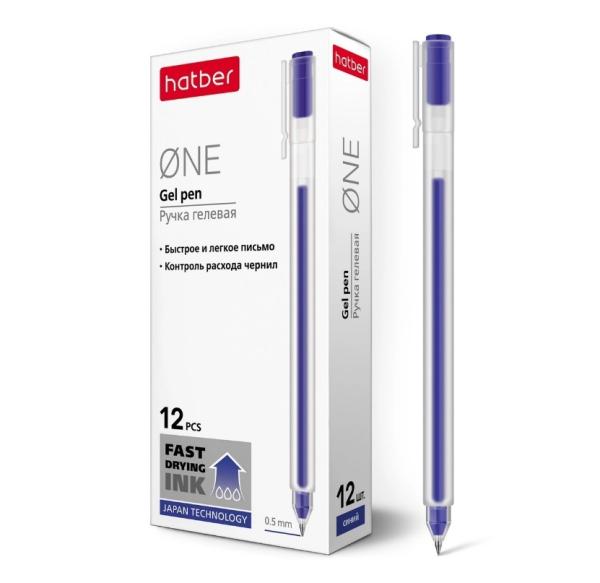 Ручка гелевая 0,5 мм Hatber One Синяя чернила fast dry