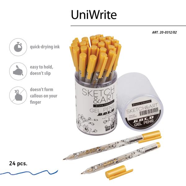 Ручка гелевая 0,8 мм Sketch&Art "UniWrite.GOLD" ЗОЛОТАЯ